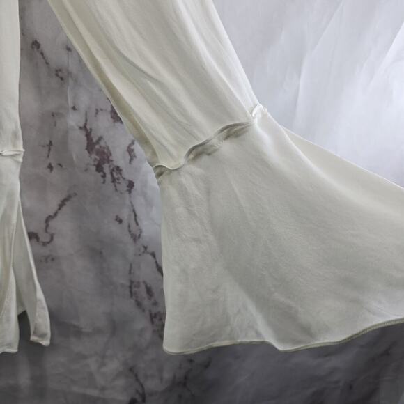 Theory Shirt Womens Medium White Silk Blouse Bell Flare Keyhole Ruffle Peplum - Picture 5 of 13